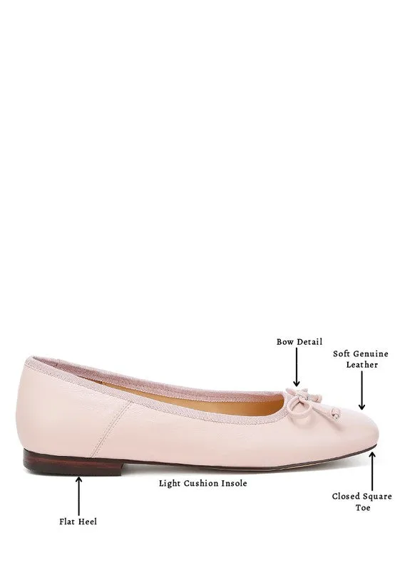 Lutten Genuine Leather Square -Toe Bow Ballerinas