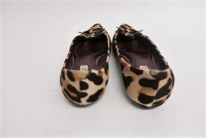 Marc Jacobs Mouse Ballet Flats Leopard Print Pony Hair Size 37.5 Pointed Toe