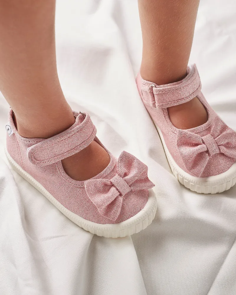 Mary Jane Party Bow Canvas - Metallic Blush