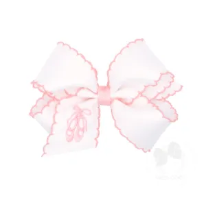 Medium Hair Bow with Pink Moonstitch Edge & Ballet Slipper Embroidery