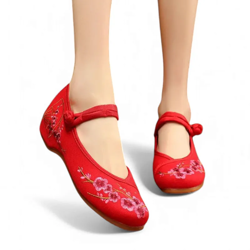 Merendy Arrosa Handmade Embroidered Canvas Mary Jane Ballet Flats