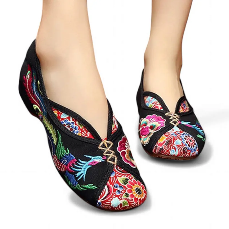 Merendy Arrosa Handmade Embroidered Canvas Mary Jane Ballet Flats