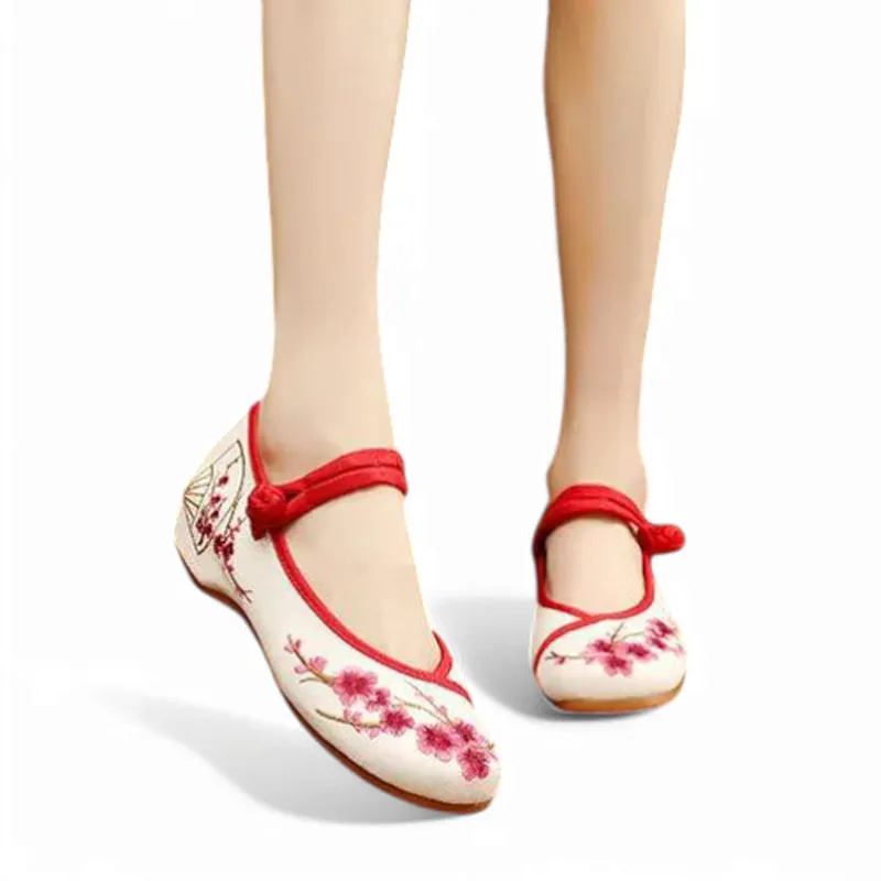 Merendy Arrosa Handmade Embroidered Canvas Mary Jane Ballet Flats