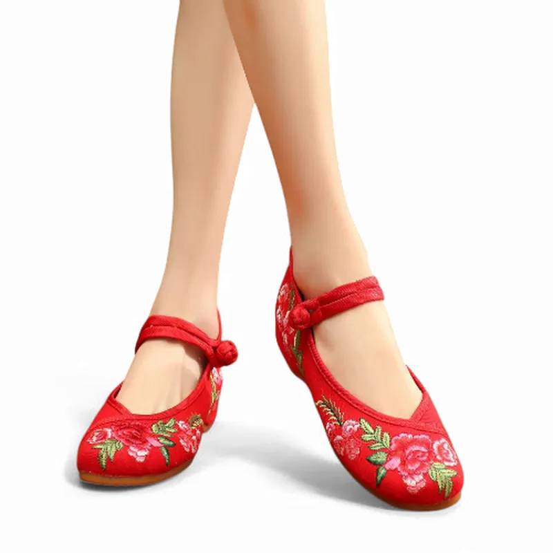 Merendy Arrosa Handmade Embroidered Canvas Mary Jane Ballet Flats