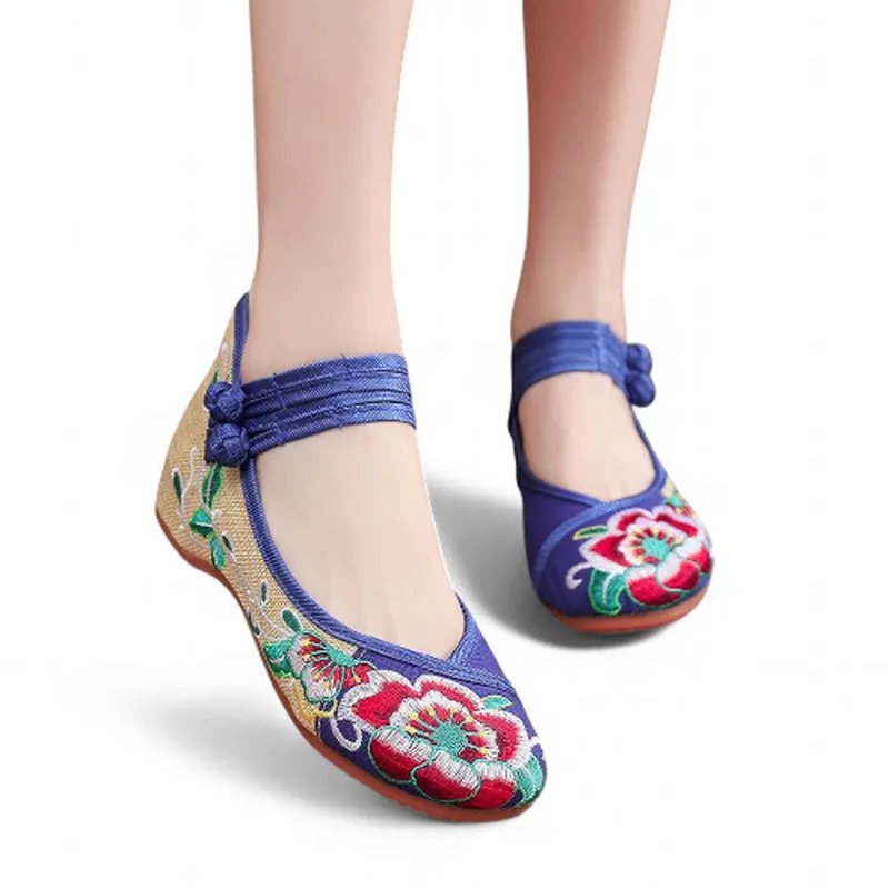 Merendy Arrosa Handmade Embroidered Canvas Mary Jane Ballet Flats