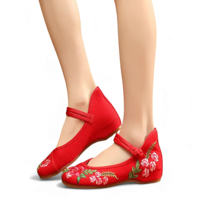Merendy Arrosa Handmade Embroidered Canvas Mary Jane Ballet Flats