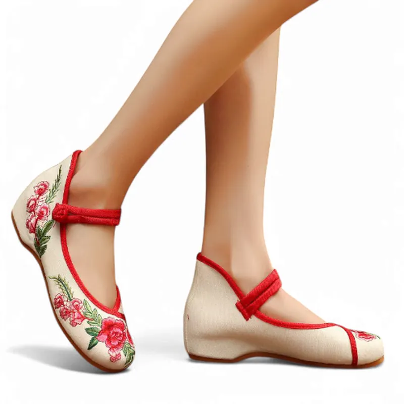 Merendy Arrosa Handmade Embroidered Canvas Mary Jane Ballet Flats