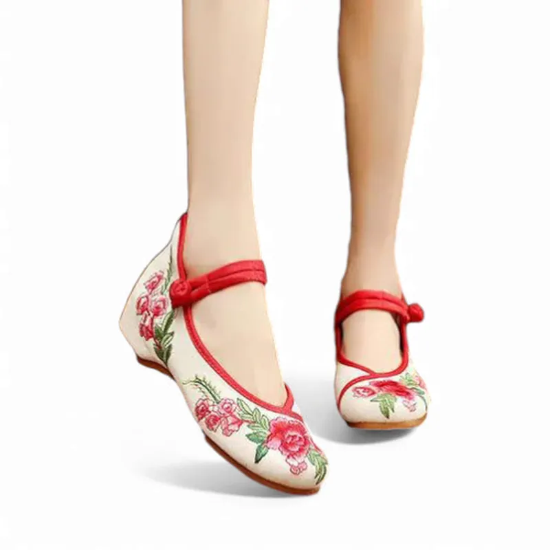 Merendy Arrosa Handmade Embroidered Canvas Mary Jane Ballet Flats