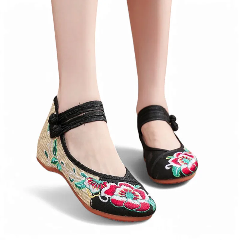 Merendy Arrosa Handmade Embroidered Canvas Mary Jane Ballet Flats