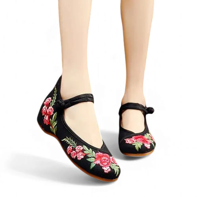 Merendy Arrosa Handmade Embroidered Canvas Mary Jane Ballet Flats