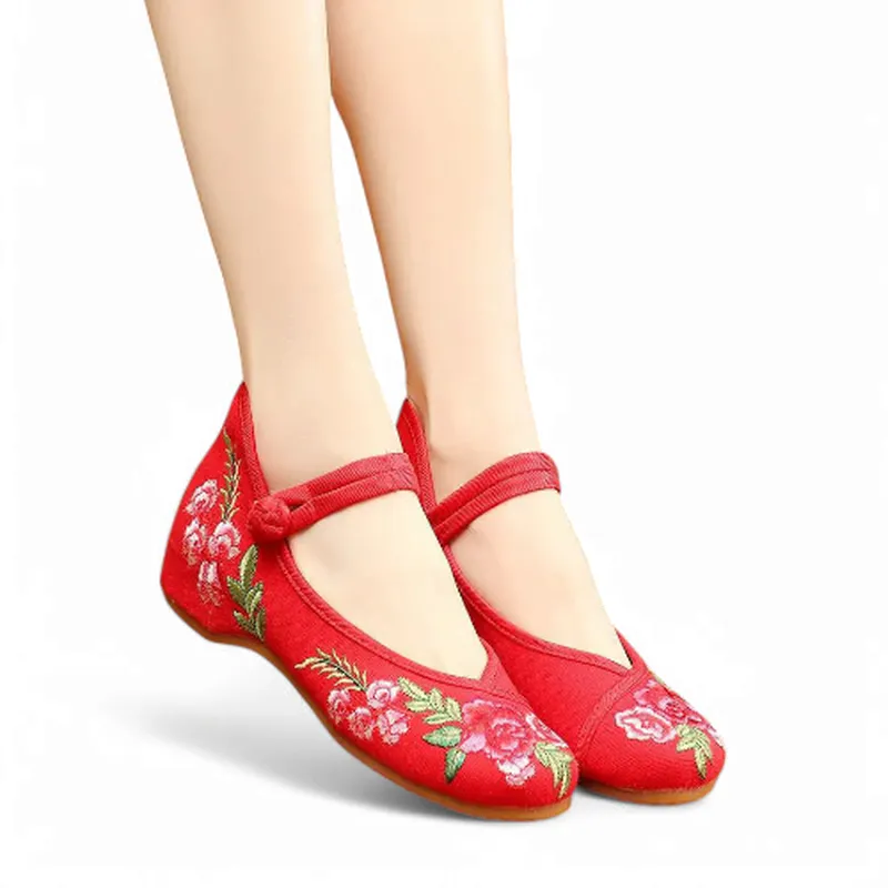 Merendy Arrosa Handmade Embroidered Canvas Mary Jane Ballet Flats