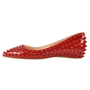 Merendy Jana Pointed Slip-On Black Leather Embellished Ballet Flats