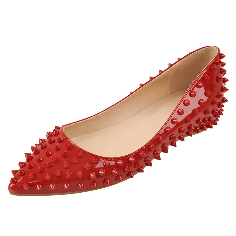 Merendy Jana Pointed Slip-On Black Leather Embellished Ballet Flats