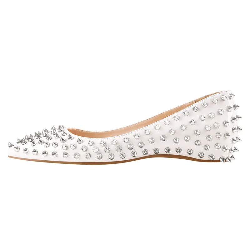 Merendy Jana Pointed Slip-On Black Leather Embellished Ballet Flats