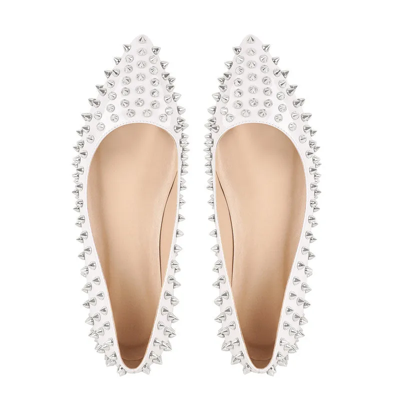Merendy Jana Pointed Slip-On Black Leather Embellished Ballet Flats