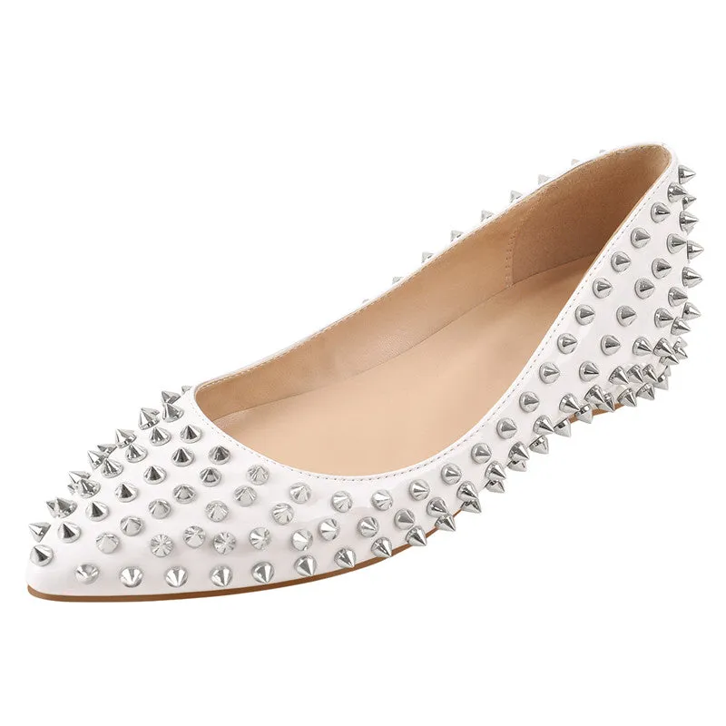 Merendy Jana Pointed Slip-On Black Leather Embellished Ballet Flats