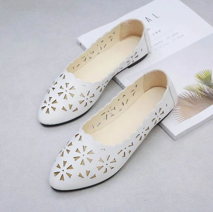 New Arrival Women Flats Shoes Flat Flat Heel Hollow Out Flower Shape Nude Shoes Pointed Toe Shoes zapatos mujer