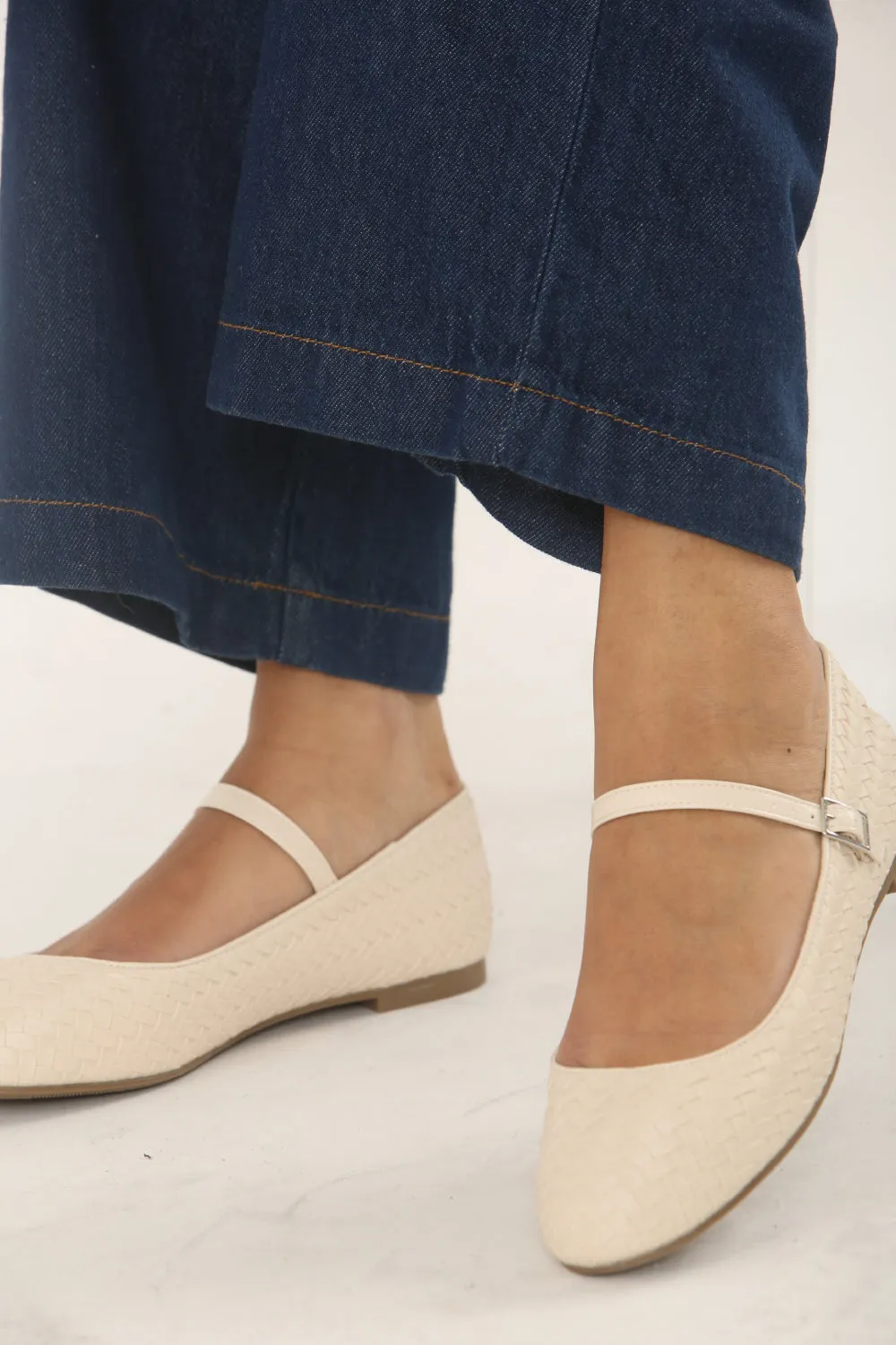 NUDE WOVEN MARY JANE BALLET