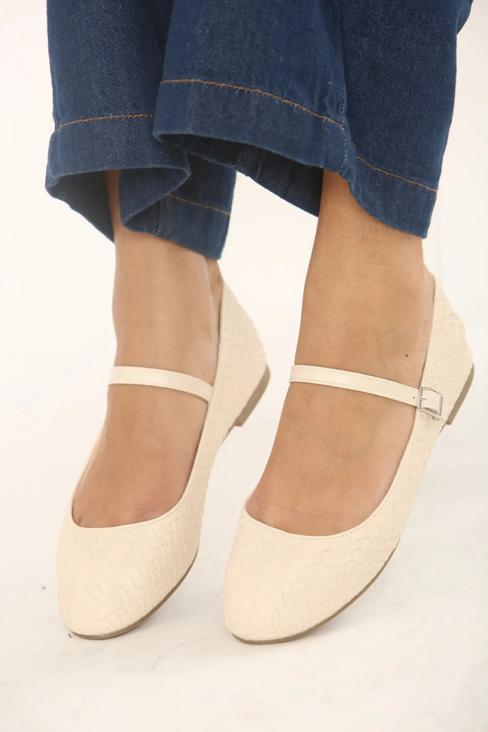 NUDE WOVEN MARY JANE BALLET