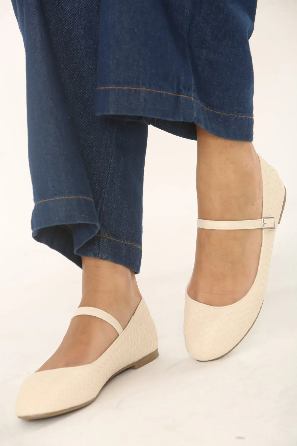 NUDE WOVEN MARY JANE BALLET