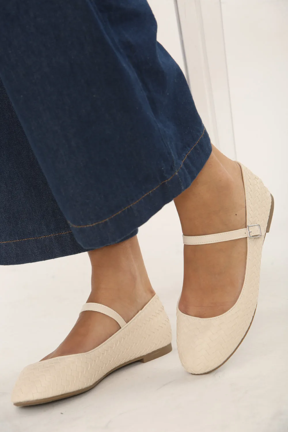 NUDE WOVEN MARY JANE BALLET