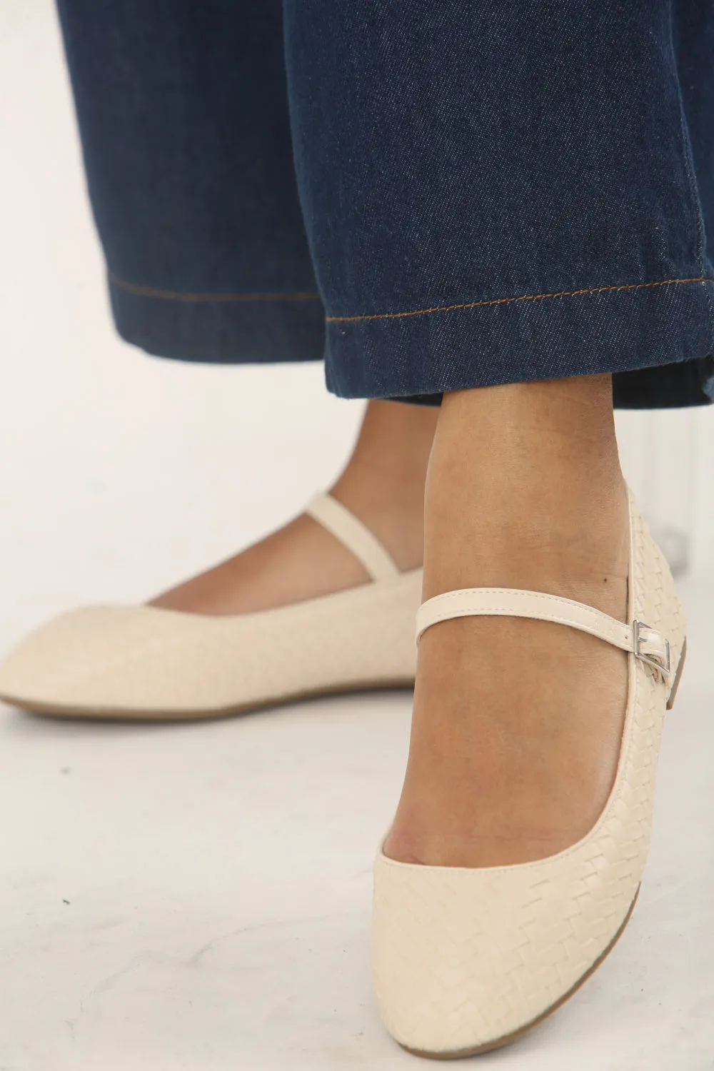 NUDE WOVEN MARY JANE BALLET