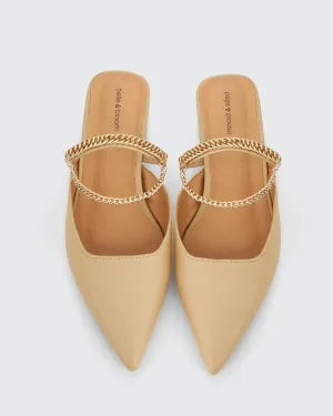 On The Go Leather Flat - Sand