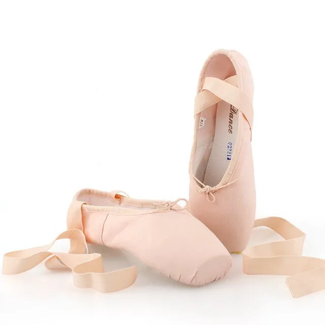Pointed Shoes Bandage Ballet Dance Shoes Girl Professional Canvas/Satin Dance Shoes with Silicone Toe Pads Women Shoes Flats