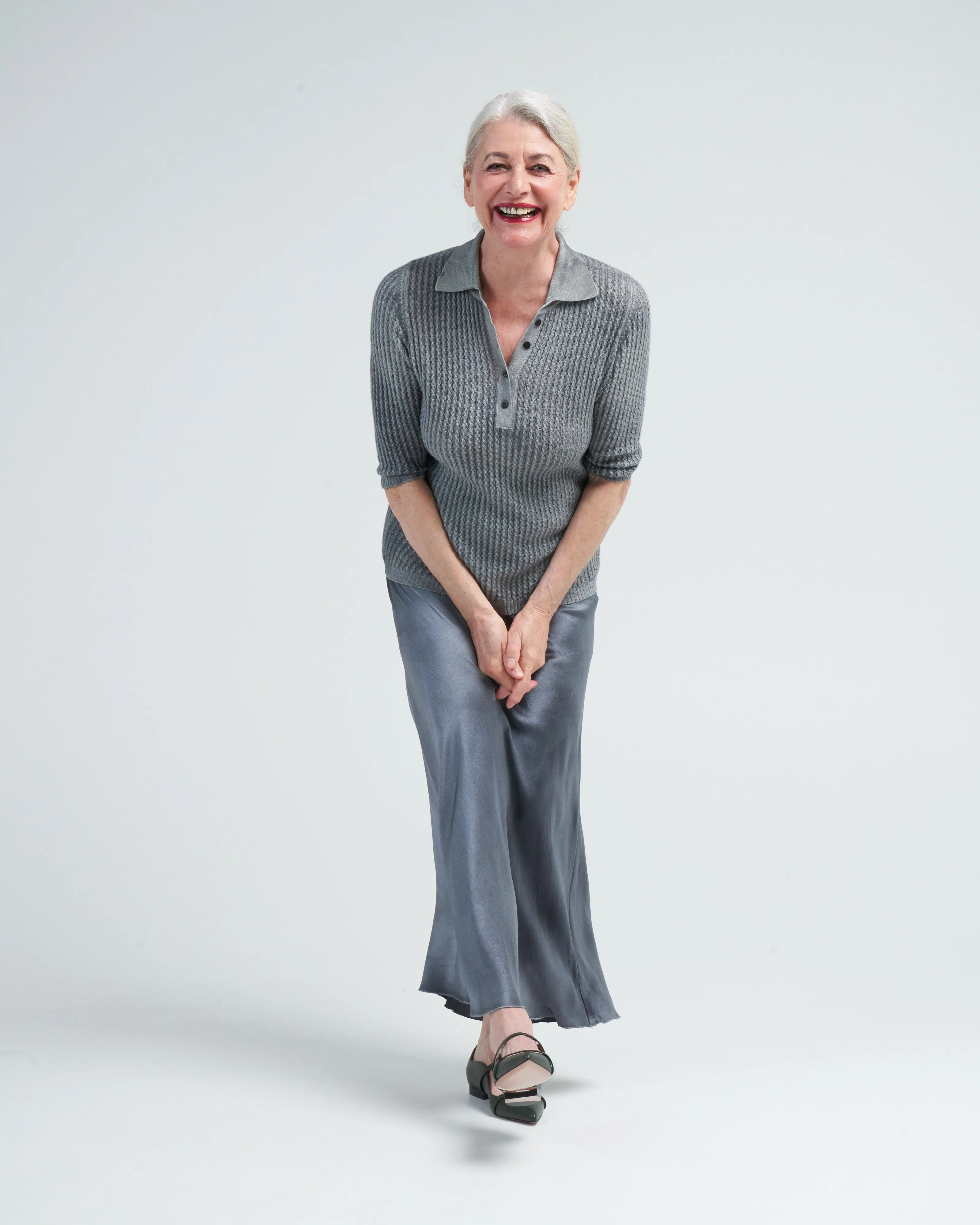 polo neck pullover with small cables - n/ghiaccio