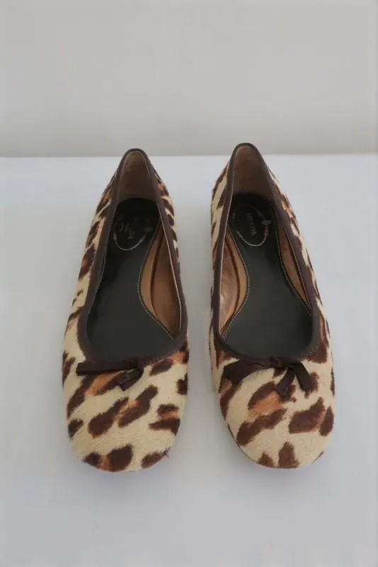 Prada Leopard Print Pony Hair Ballet Flats Size 38.5