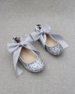Rock Glitter Ballet Flats With Satin Ankle Strap