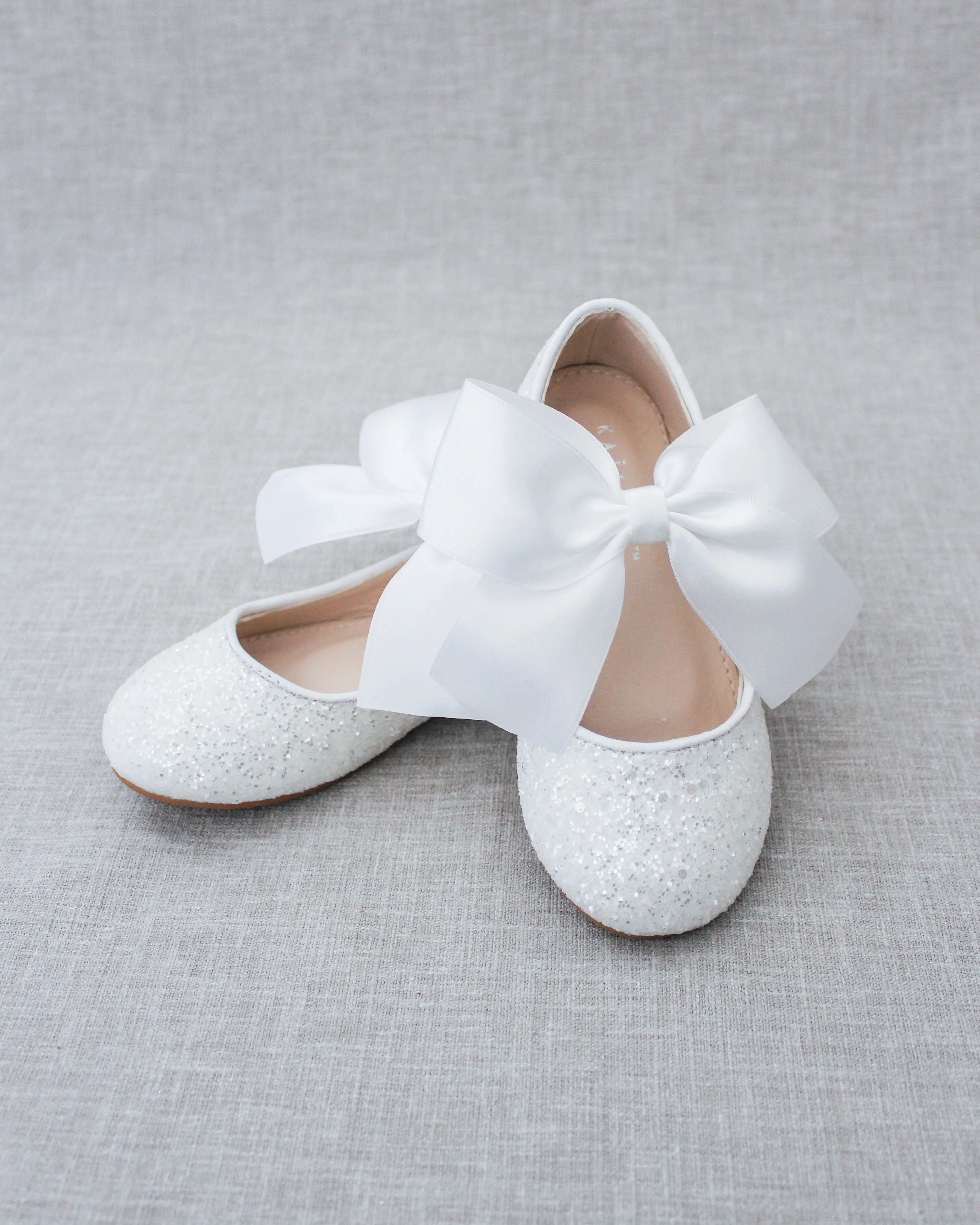 Rock Glitter Maryjane Flats with White Satin Bow