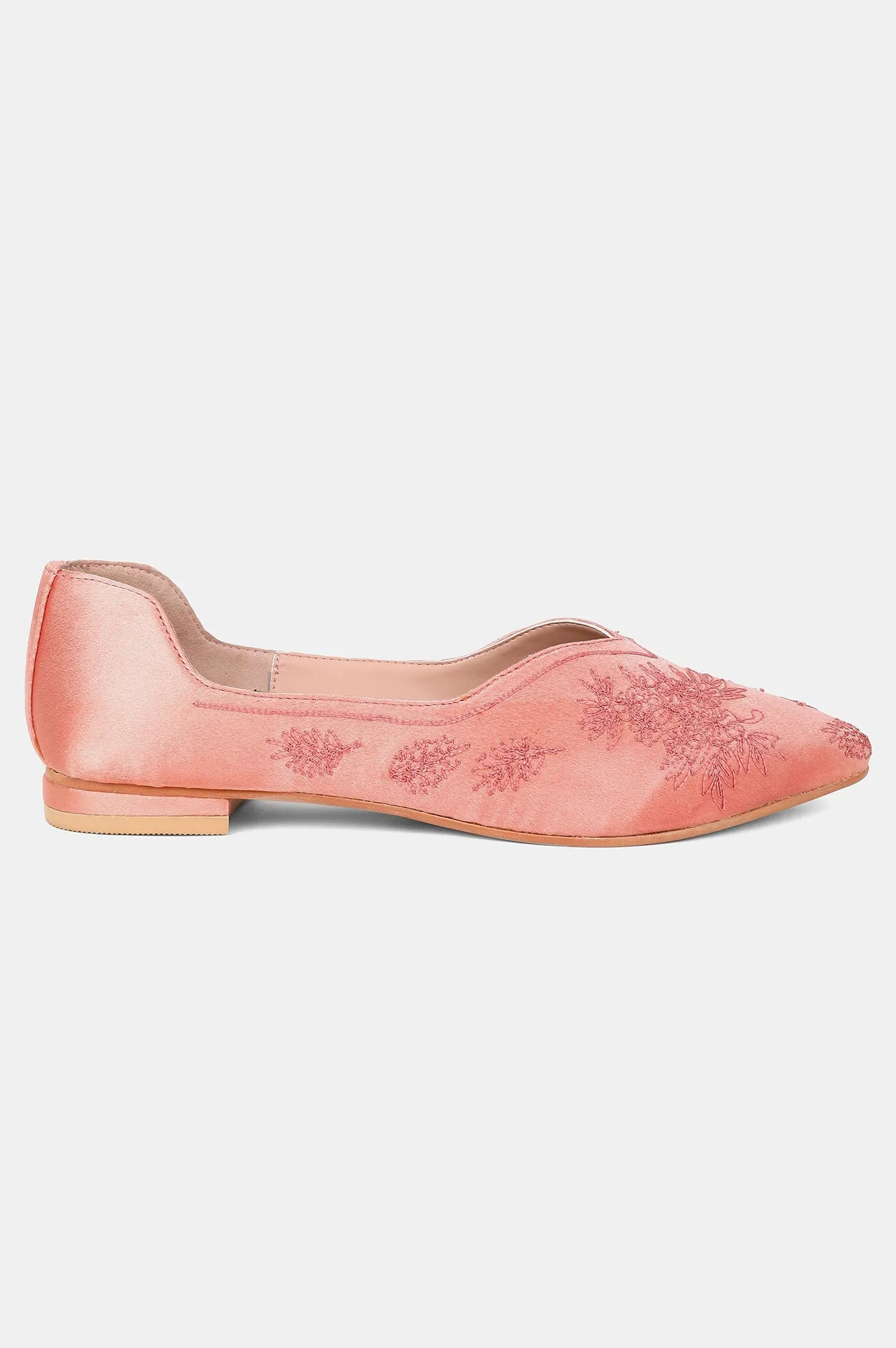Rose Gold Pointed Toe Embroidered Flat - ZLynn