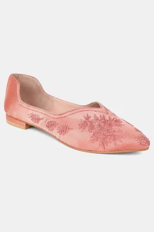 Rose Gold Pointed Toe Embroidered Flat - ZLynn