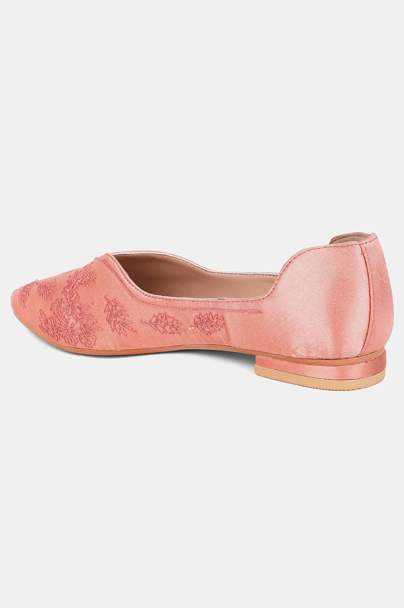 Rose Gold Pointed Toe Embroidered Flat - ZLynn