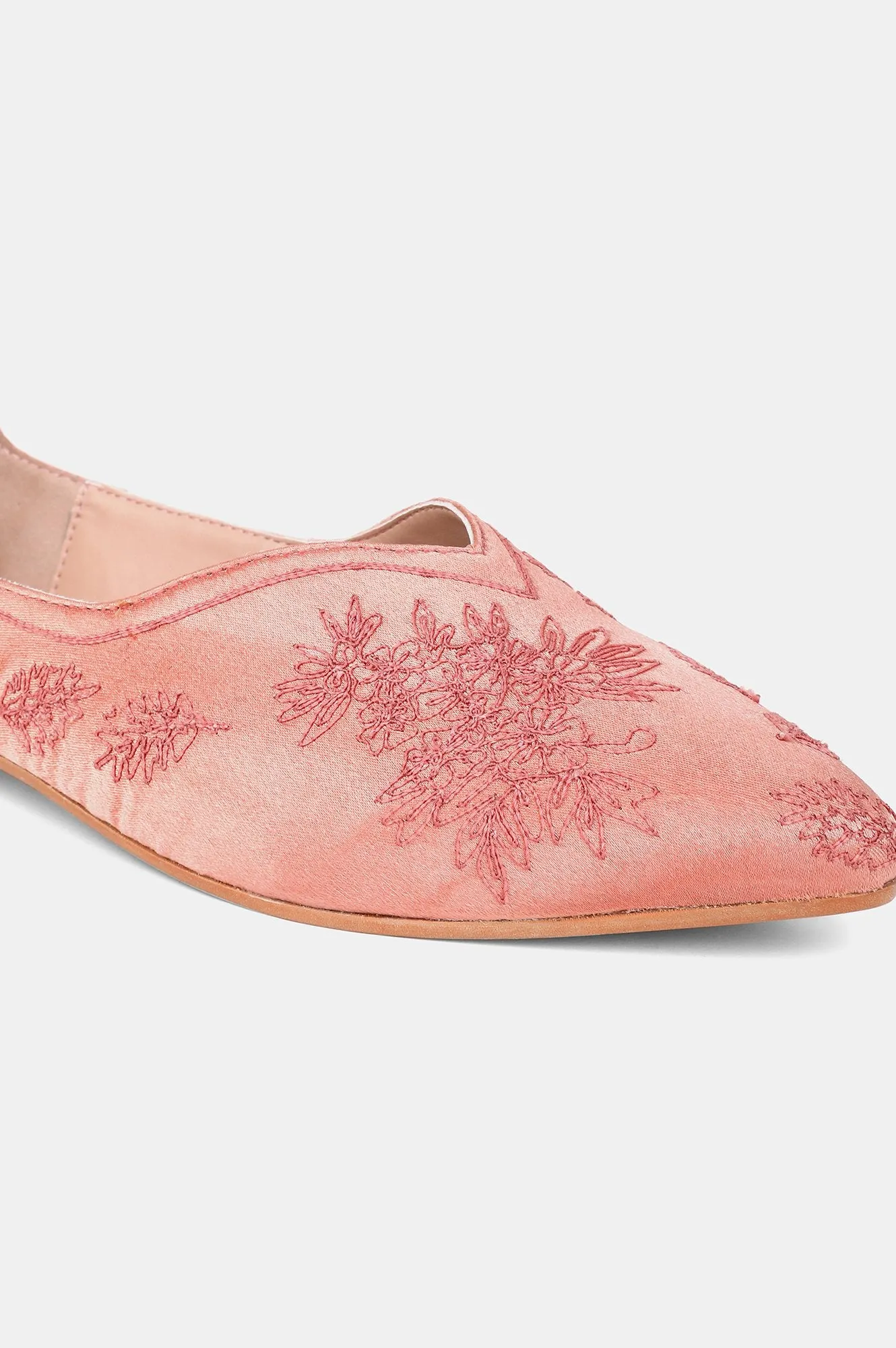 Rose Gold Pointed Toe Embroidered Flat - ZLynn