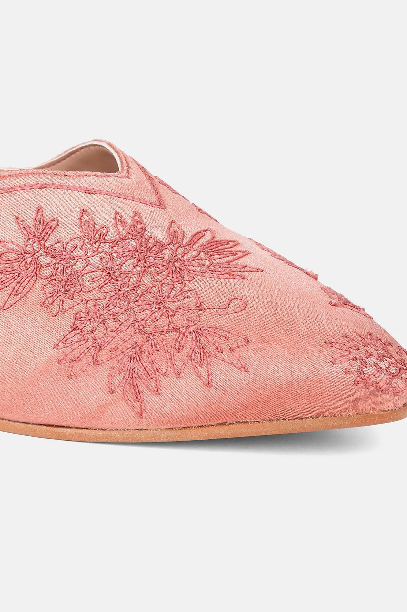 Rose Gold Pointed Toe Embroidered Flat - ZLynn