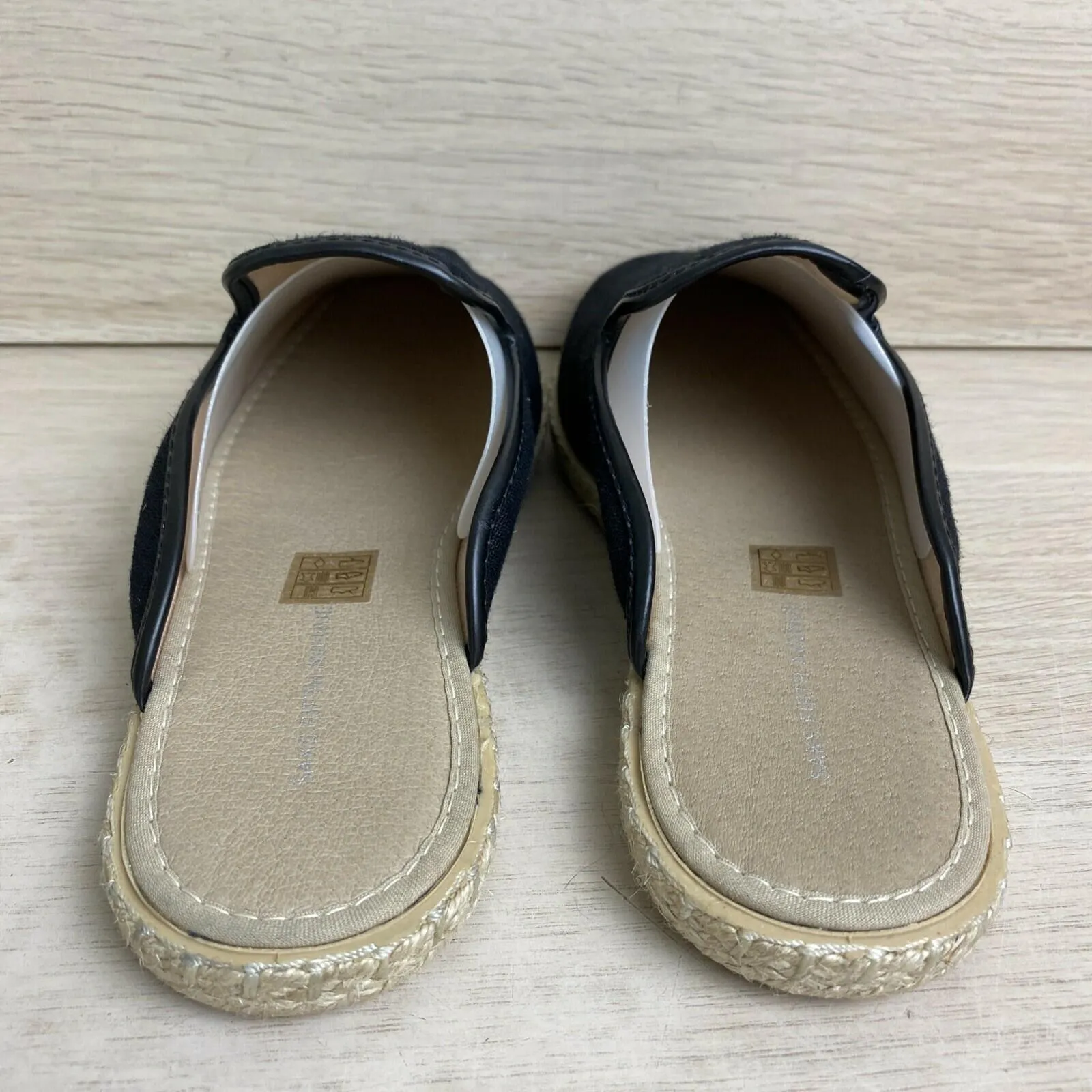 Saks Fifth Avenue Black Canvas Round Toe Slip On Espadrille Mule Flats Womens 36 - Very Good