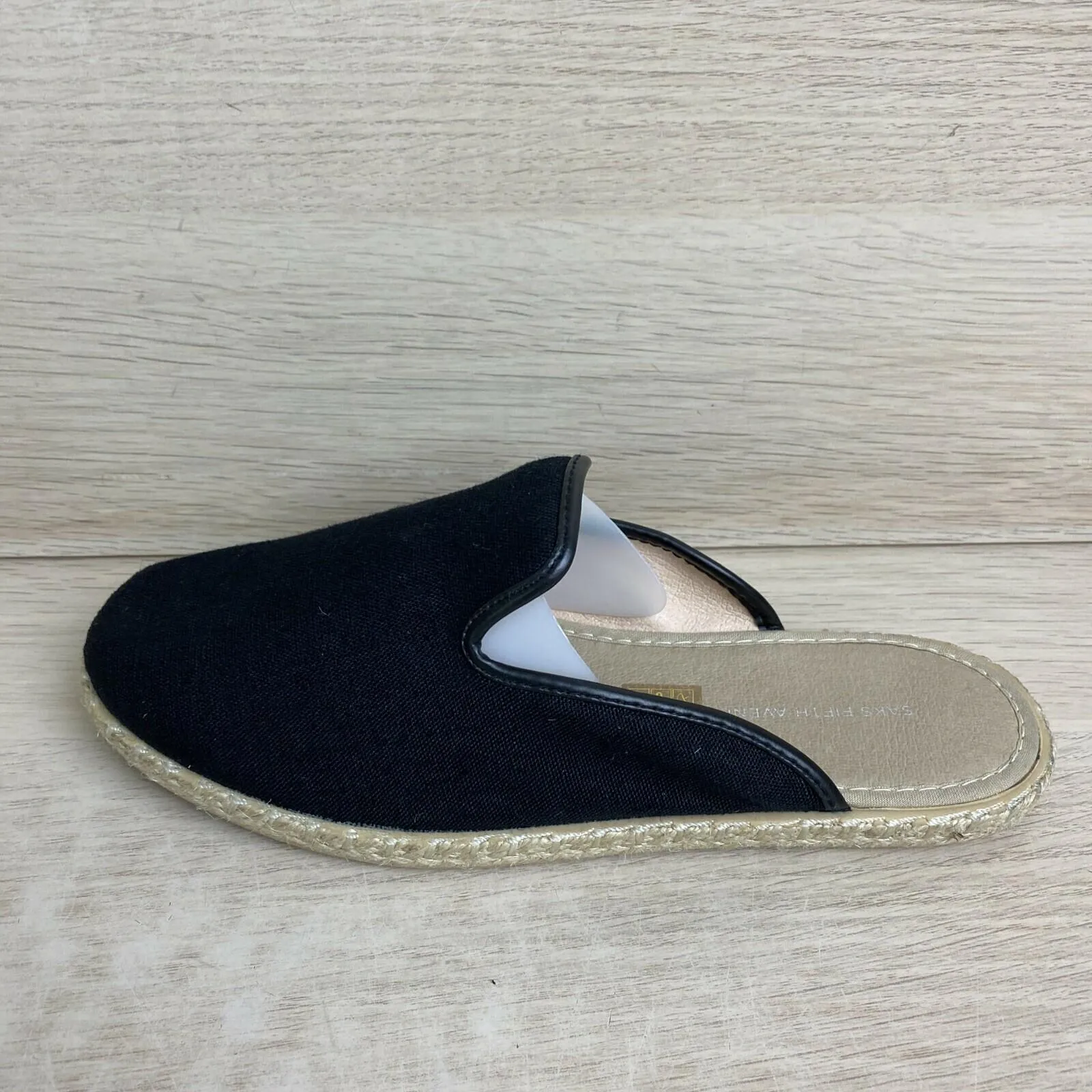 Saks Fifth Avenue Black Canvas Round Toe Slip On Espadrille Mule Flats Womens 36 - Very Good
