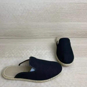 Saks Fifth Avenue Black Canvas Round Toe Slip On Espadrille Mule Flats Womens 36 - Very Good
