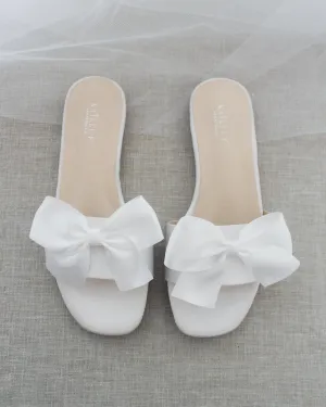 Satin Slip on Sandals with Satin Bow