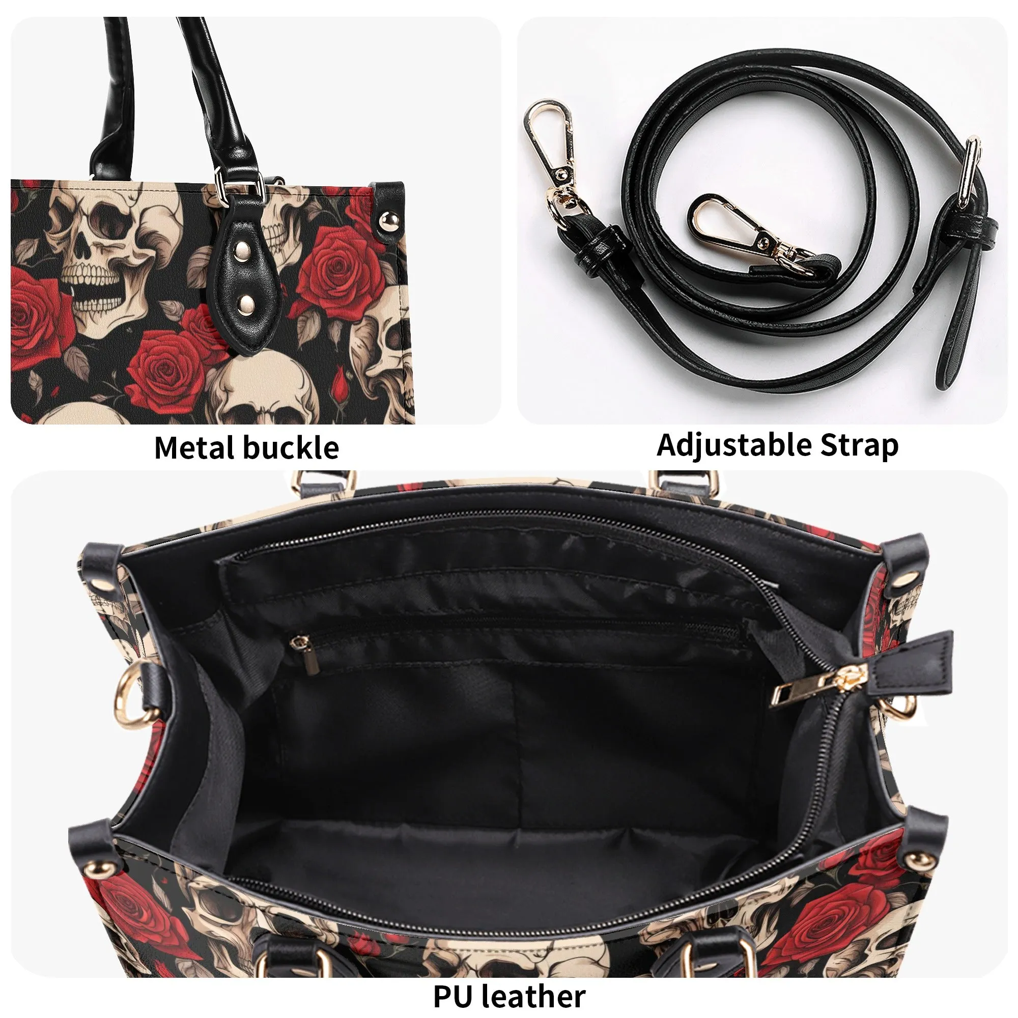 Skulls and Roses Luxury Womens Vegan Leather Handbag