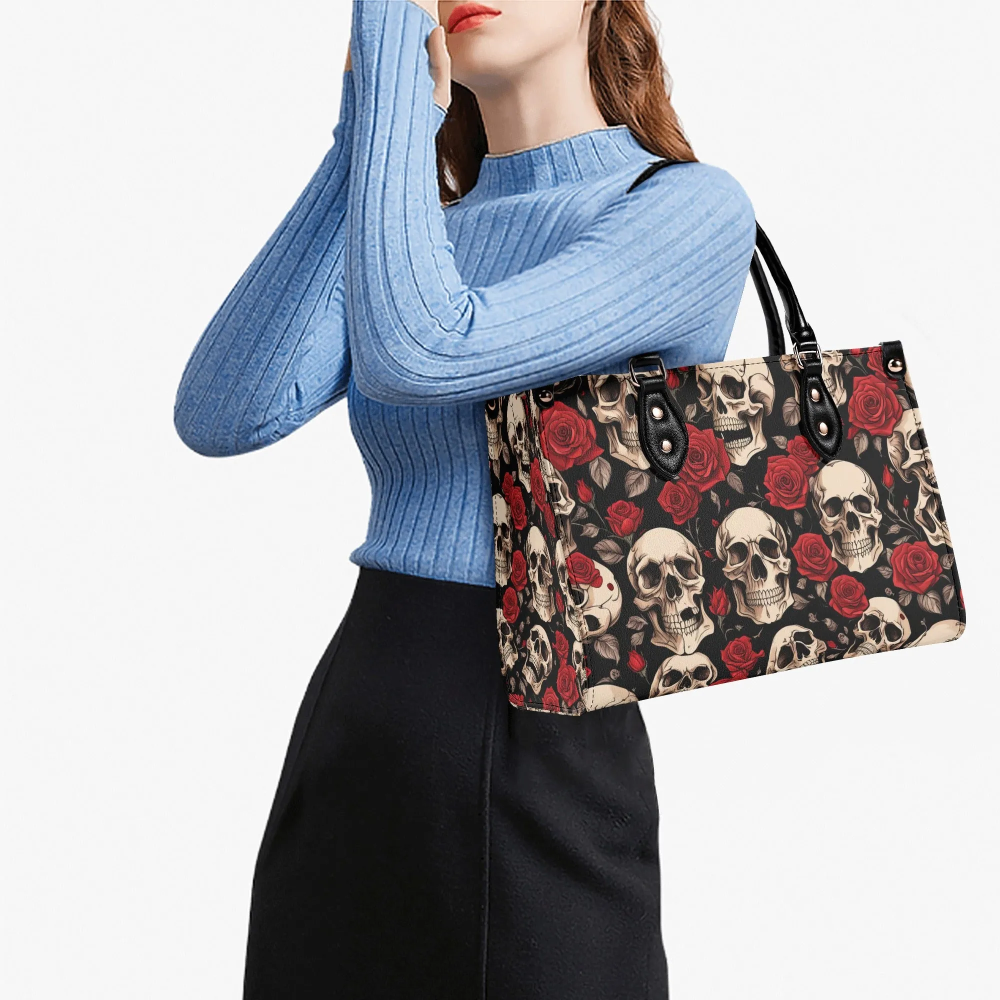 Skulls and Roses Luxury Womens Vegan Leather Handbag