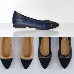 SS23001  Pointy Leather pumps with chain detail and extra cushion( new arrival )