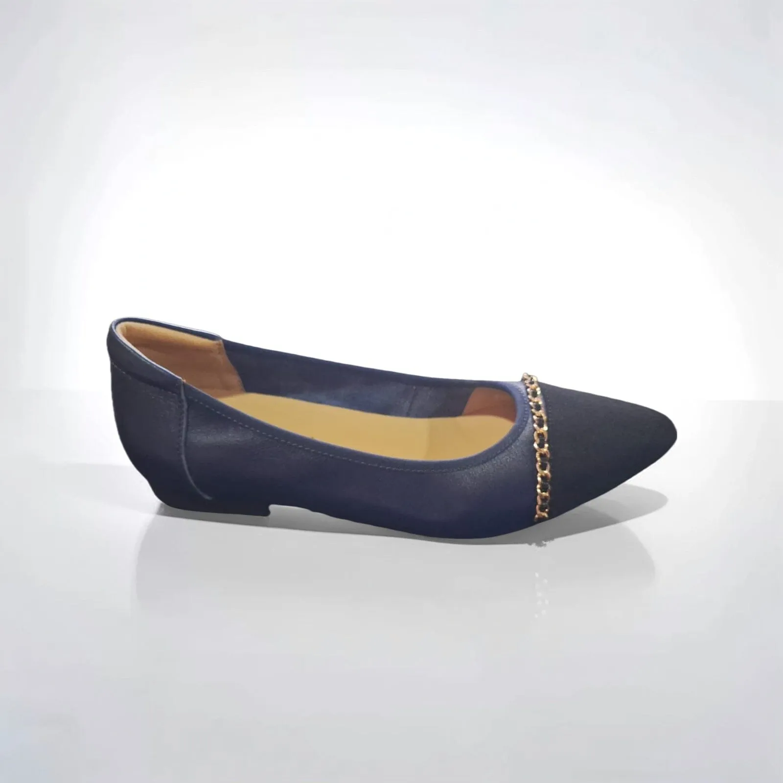 SS23001  Pointy Leather pumps with chain detail and extra cushion( new arrival )