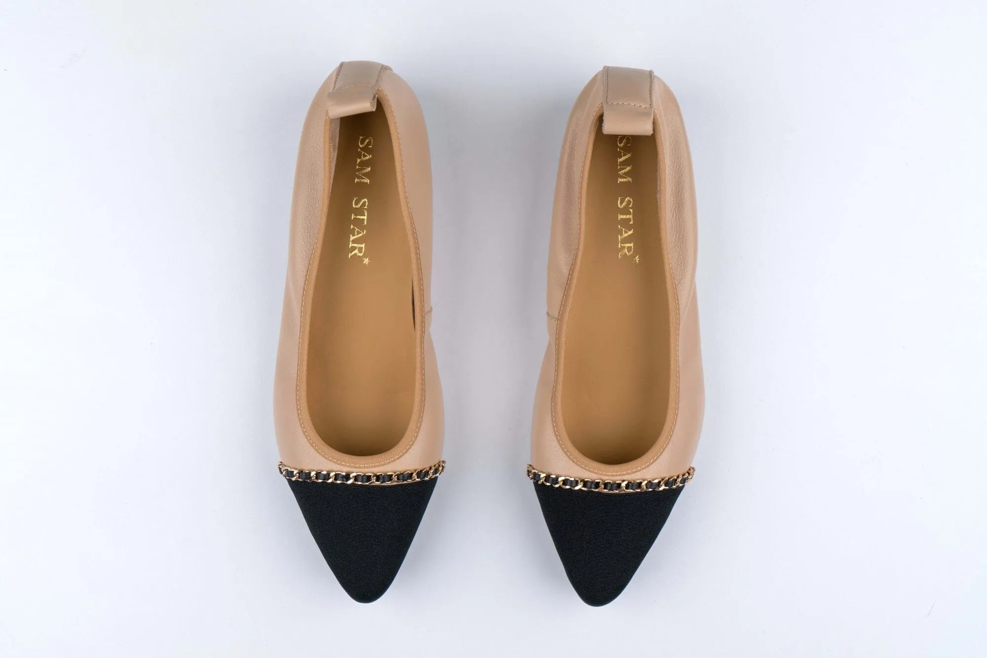 SS23001  Pointy Leather pumps with chain detail and extra cushion( new arrival )