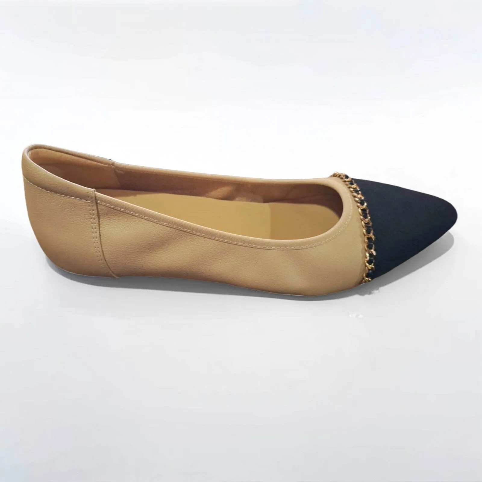SS23001  Pointy Leather pumps with chain detail and extra cushion( new arrival )