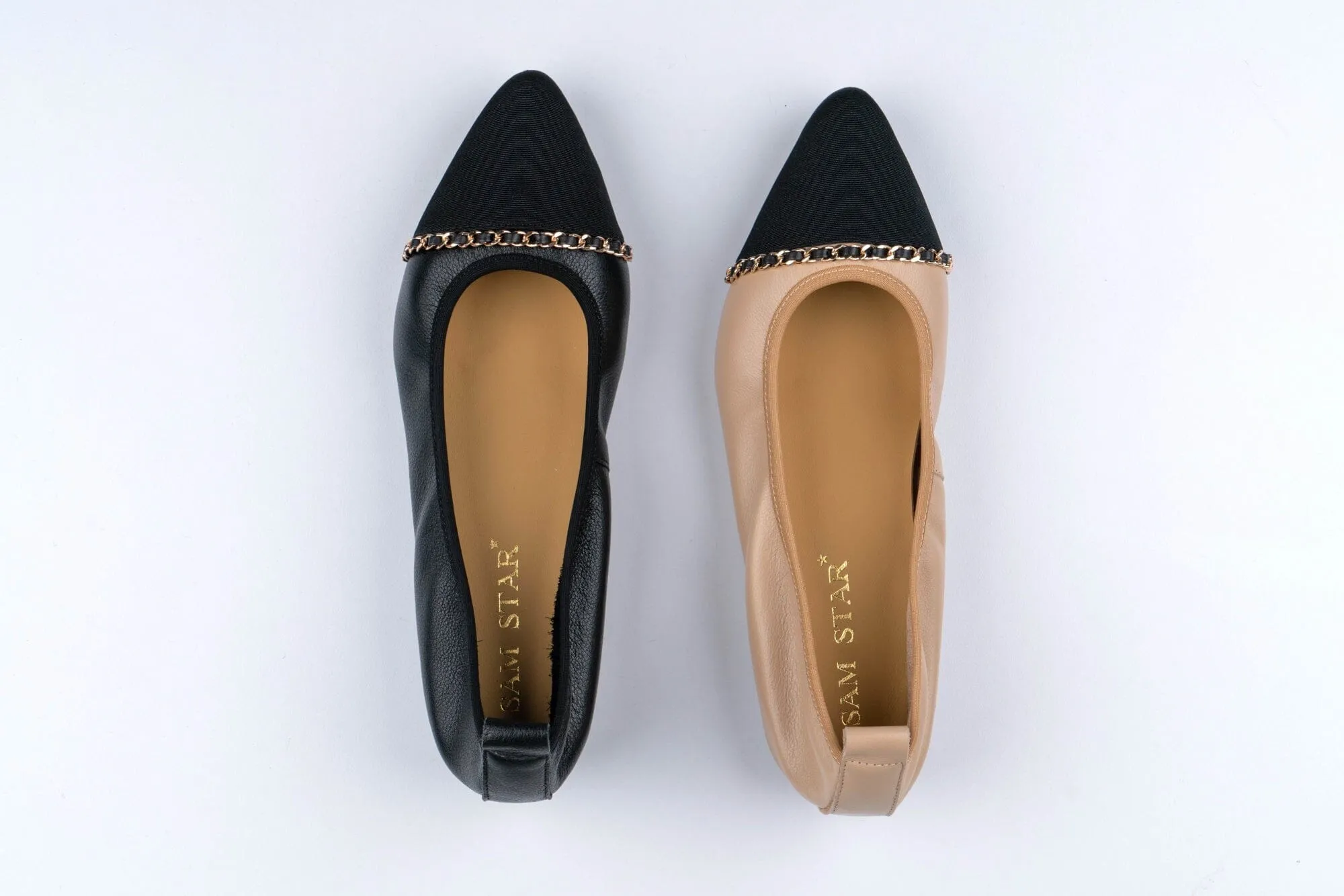 SS23001  Pointy Leather pumps with chain detail and extra cushion( new arrival )