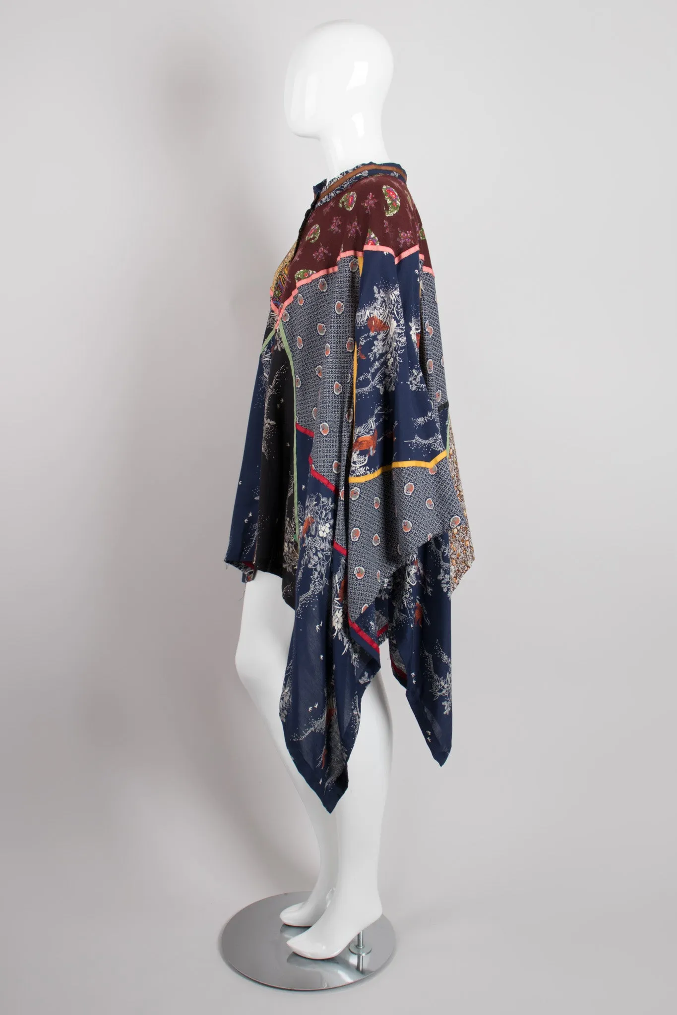 Stand Collar Patchwork Poncho