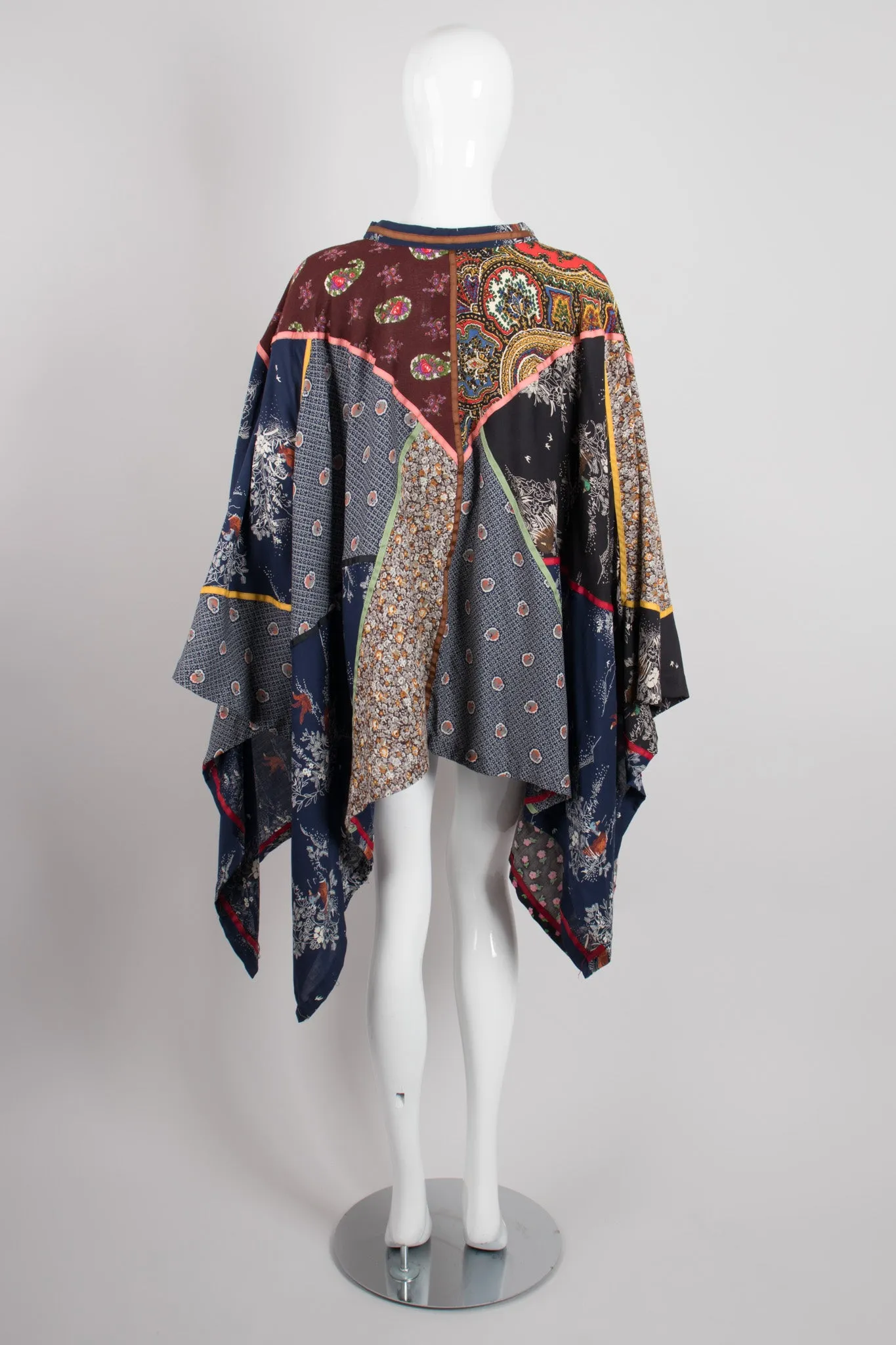 Stand Collar Patchwork Poncho